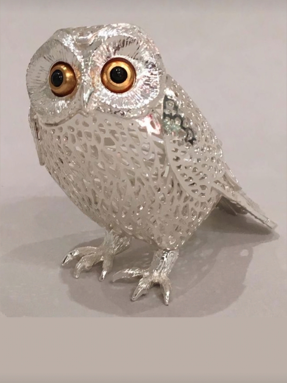 Christofle Silver Owl Figurine with Gold-Toned Eyes